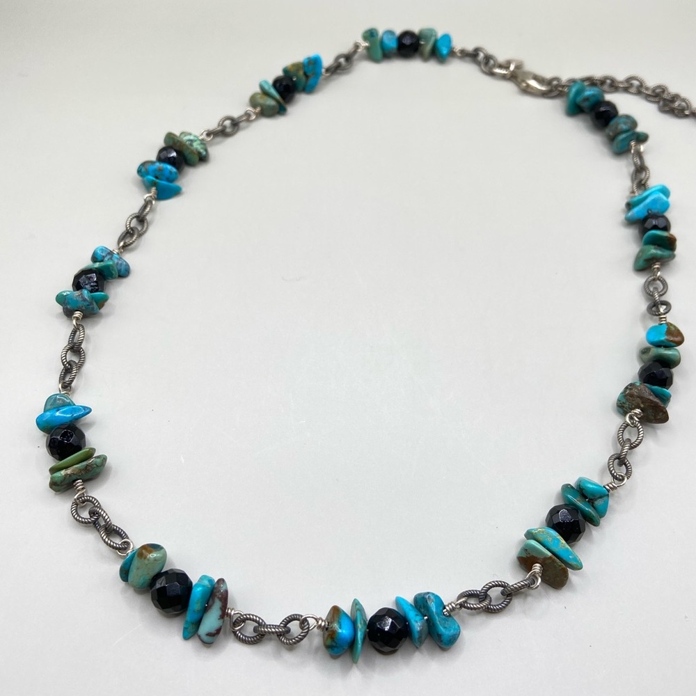 Silpada Turquoise and Black Bead Station Necklace